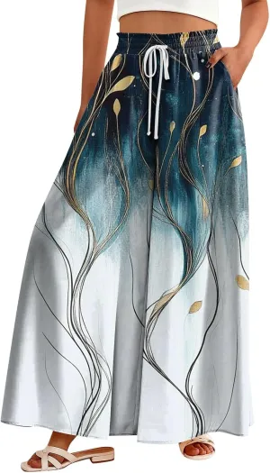 Women's 2025 Summer Wide Leg Palazzo Pants High Waisted That Look Like Skirts Flowy Pockets Lounge Boho Beach Trousers