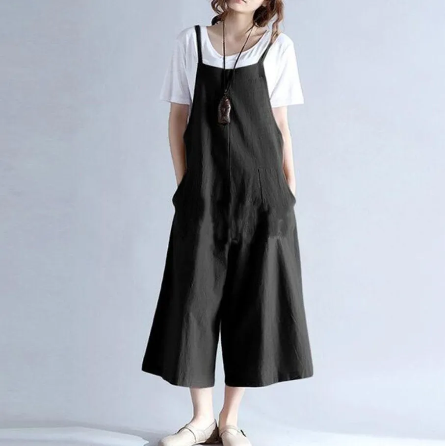 Womens Loose Fitting Minimalist Elegant Cotton Overalls With Pocket - Loose Overalls - Womans Casual Overalls - Overalls For Women