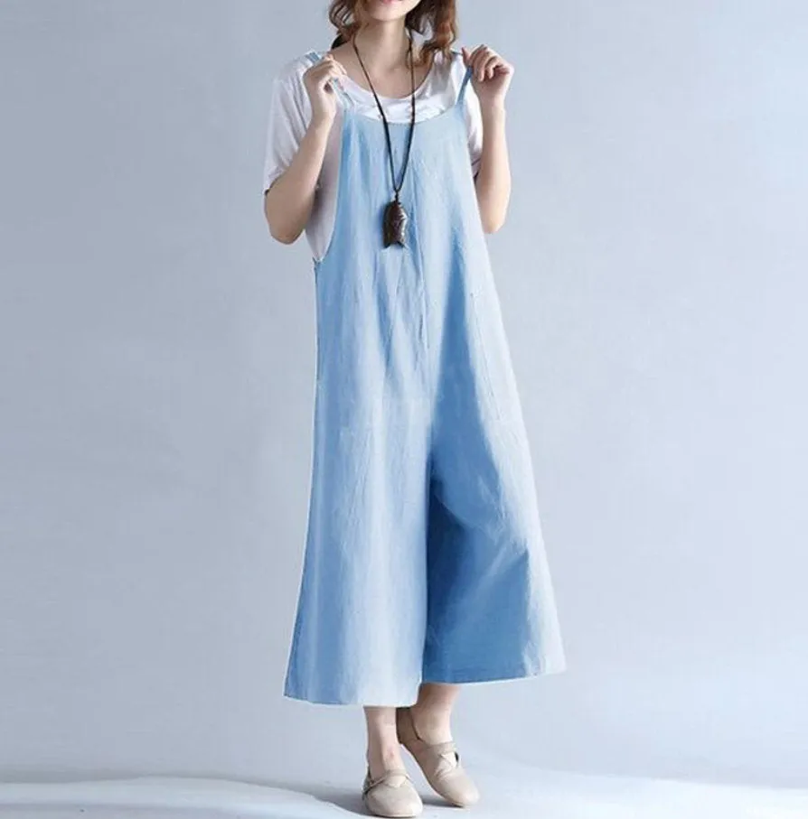 Womens Loose Fitting Minimalist Elegant Cotton Overalls With Pocket - Loose Overalls - Womans Casual Overalls - Overalls For Women
