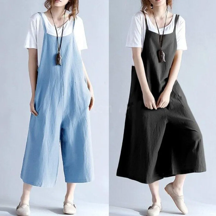 Womens Loose Fitting Minimalist Elegant Cotton Overalls With Pocket - Loose Overalls - Womans Casual Overalls - Overalls For Women