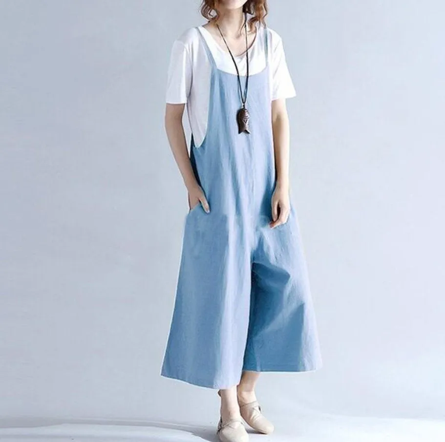Womens Loose Fitting Minimalist Elegant Cotton Overalls With Pocket - Loose Overalls - Womans Casual Overalls - Overalls For Women