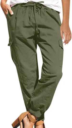 Womens Slacks Jogger Pants Trendy Slim Cargo Ankle Elastic Waistband Drawstring Pants Comfy for Streetwear Vacation