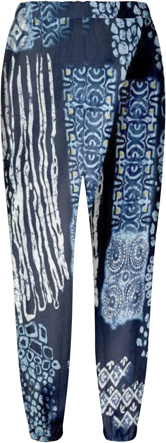 Womens Tapered Pants High Waisted Floral Print Cinch Bottom Casual Pants Pull On Elastic Waist Trousers with Pockets