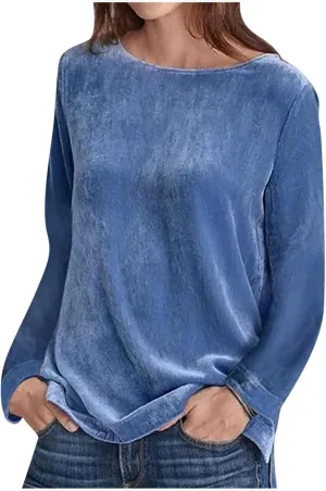 Women's Velour Sweatshirts Crewneck Long Sleeve Casual Pullover Winter Fall 2024 Holiday Soft Warm Shirts Velvet Tops