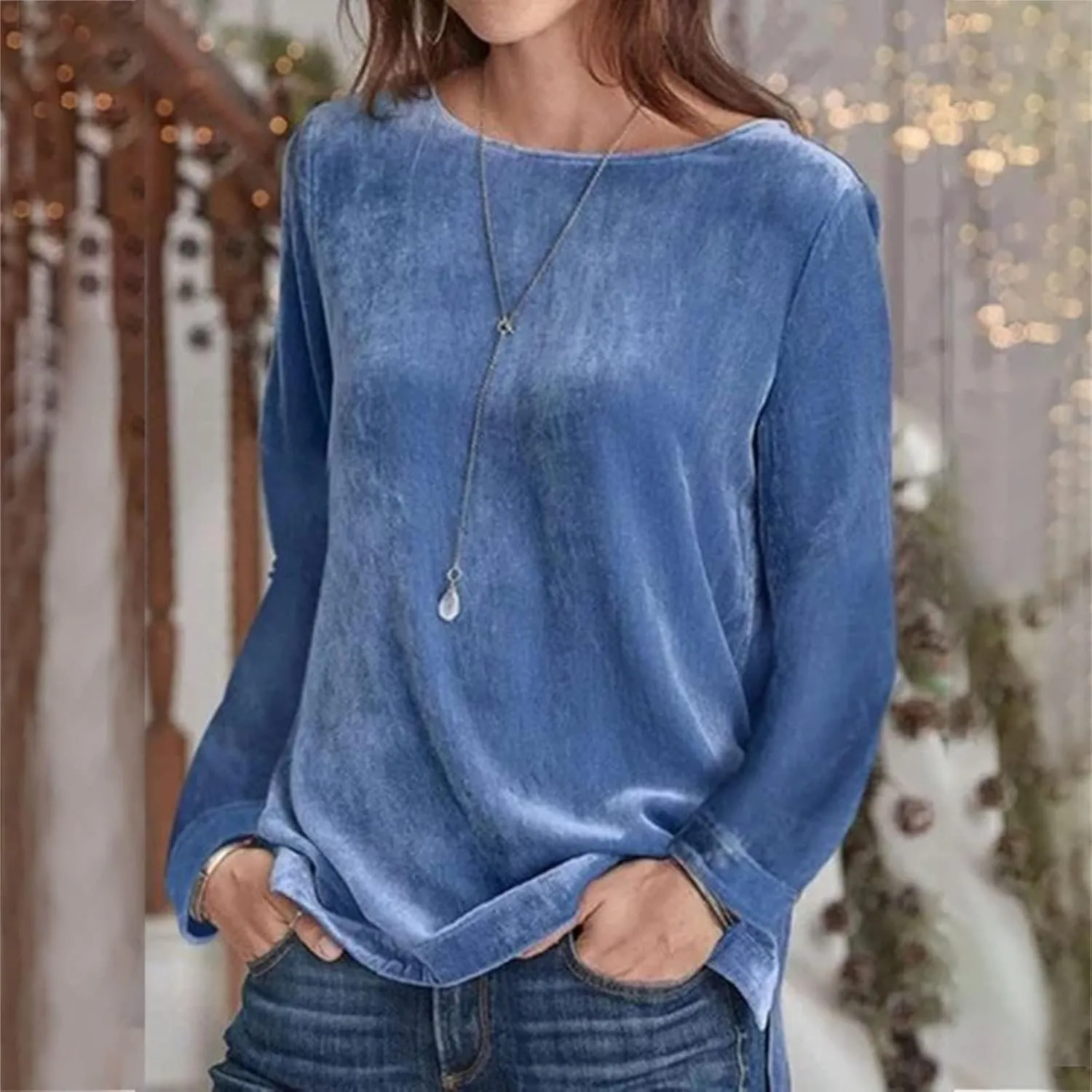 Women's Velour Sweatshirts Crewneck Long Sleeve Casual Pullover Winter Fall 2024 Holiday Soft Warm Shirts Velvet Tops