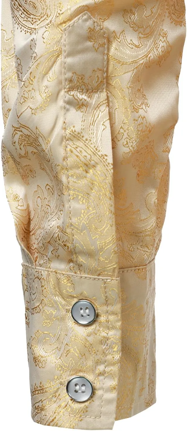 ZEROYAA Men's Paisley Jacquard Slim Fit Long Sleeve Button Up Dress Shirt for Party Prom