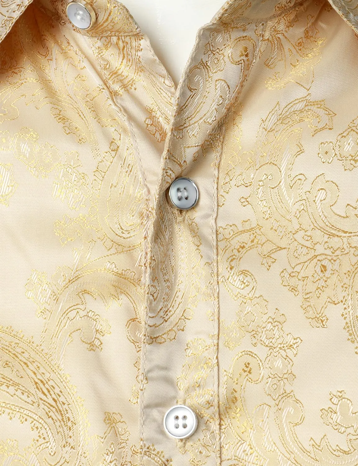 ZEROYAA Men's Paisley Jacquard Slim Fit Long Sleeve Button Up Dress Shirt for Party Prom