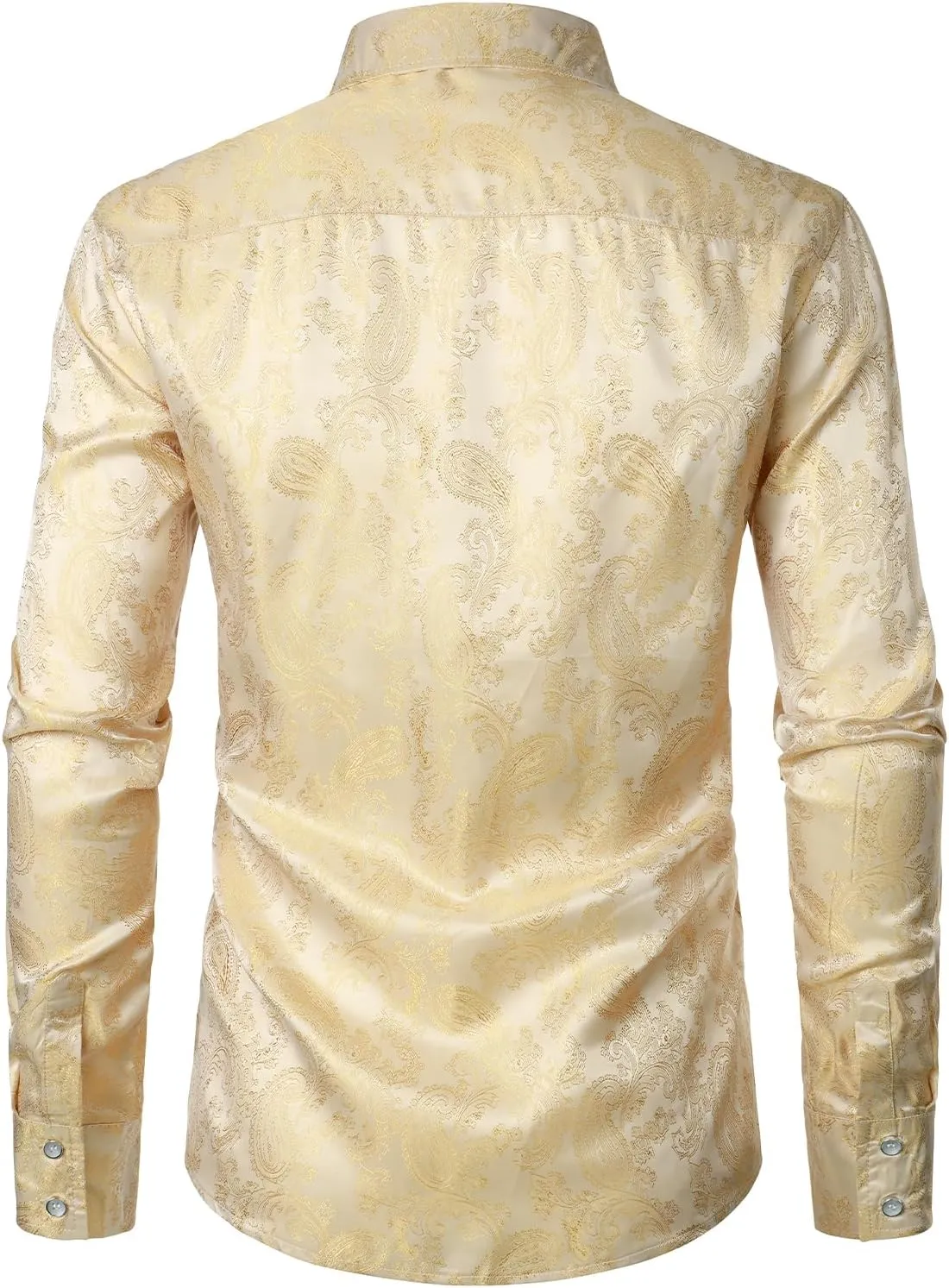 ZEROYAA Men's Paisley Jacquard Slim Fit Long Sleeve Button Up Dress Shirt for Party Prom