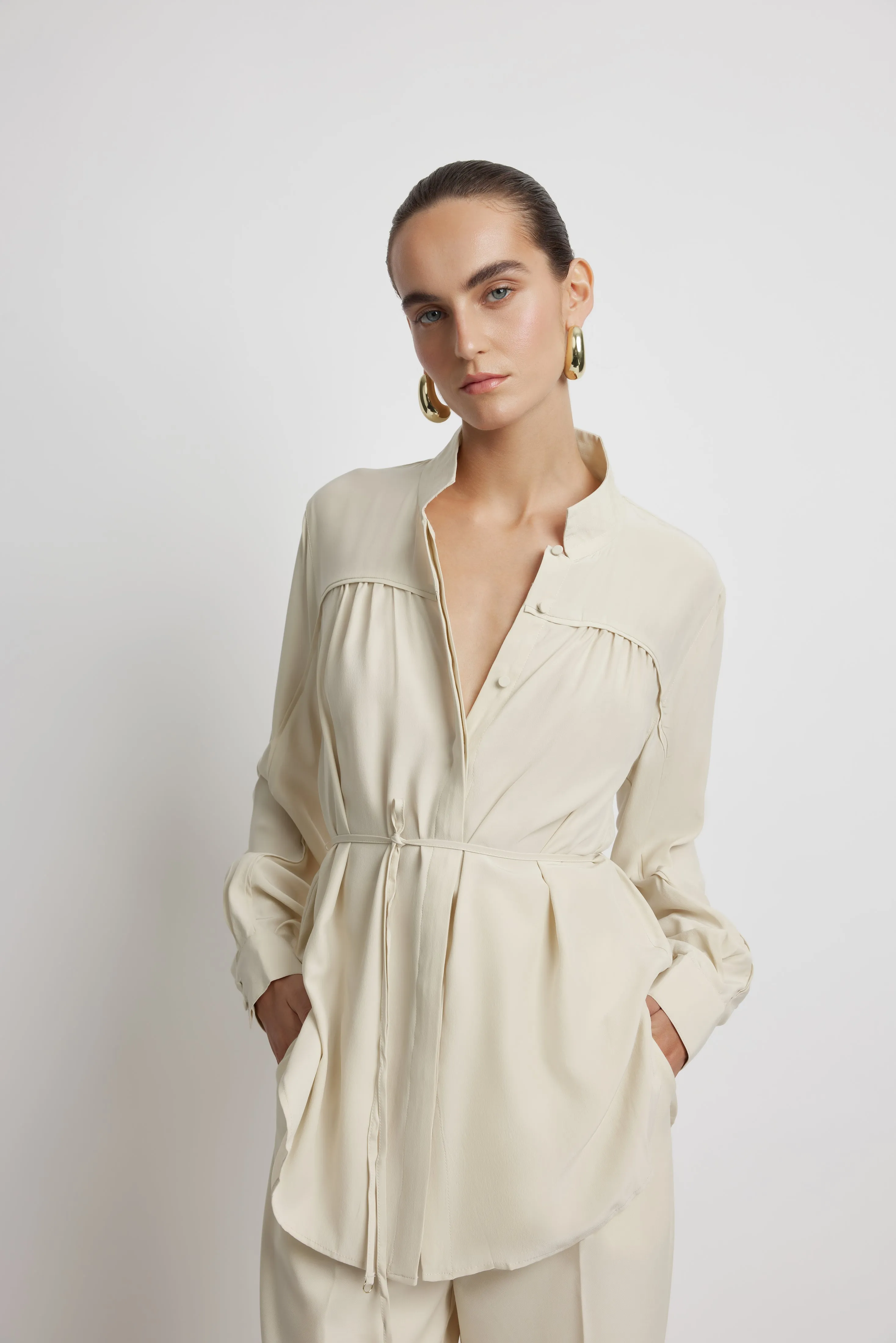 Ziba Premium Silk Shirt in Tofu Color