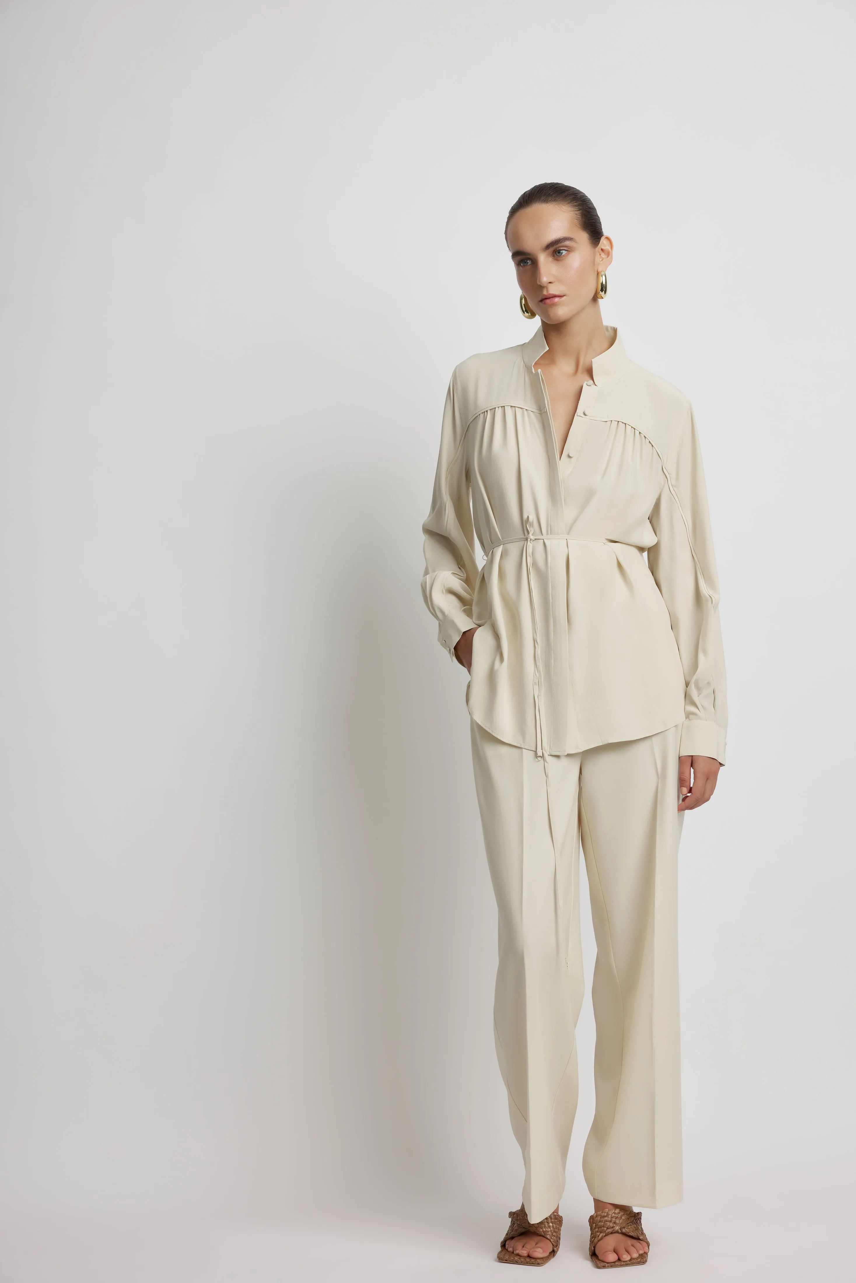 Ziba Premium Silk Shirt in Tofu Color