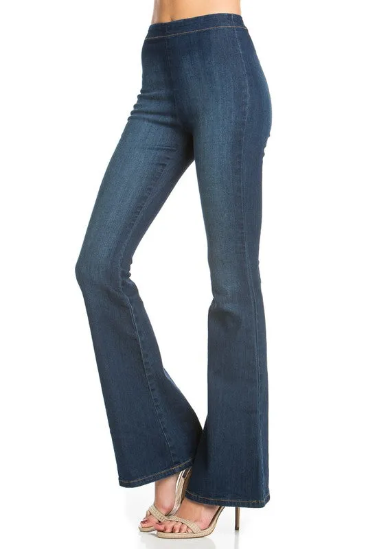 zipper back faded denim flare